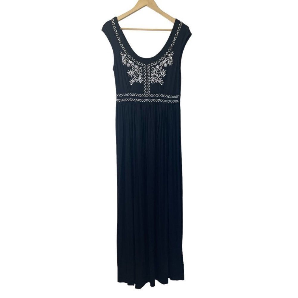 CAITE Black Jersey‎ Embroidered Floral Tank Dress Sz M